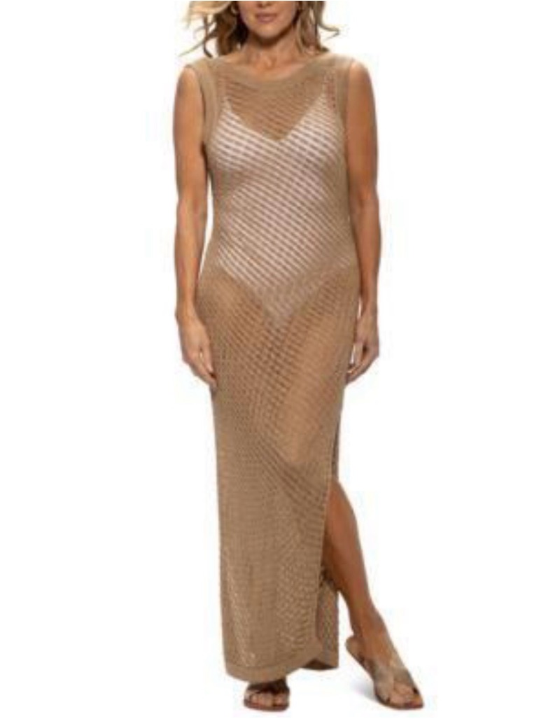 Dotti Metallic Taupe Sheer Knit Swim Coverup